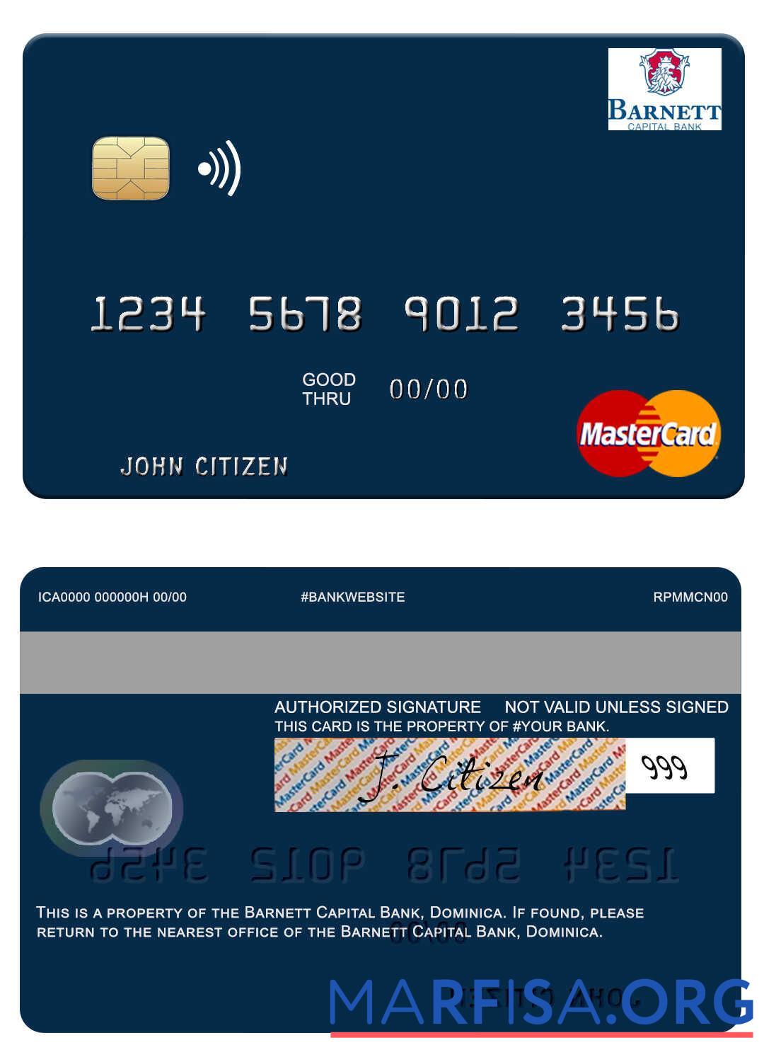 Printable Dominica Barnett Capital Bank mastercard real example